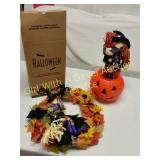 Light up Folding Halloween Wreath, Candy Pumpkin