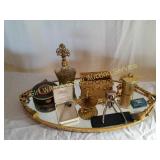 Dresser Vanity Mirror, Hat Pins, Perfume Bottle
