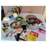 Sewing Lot w/Tins & Yarn Ball
