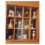 12 Miniature Clock Collectibles & Display Case