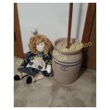 Marshall Pottery Butter Churn  #3 & Rag Doll