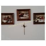 3 Covered Bridge/Barn Snow Scene Art & Cross
