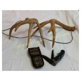 Resin Deer Rattling Antlers & Browning Knife