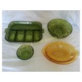 Vintage Green & Amber Serving Dishes