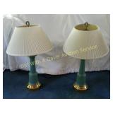 2 Turquoise Color Table Lamps w/Brass Base