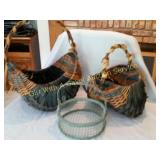 2 Wicker Baskets & Wicker Metal Basket