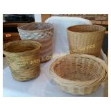 3 Wicker/Weaved Waste Baskets 1 Wicker Basket