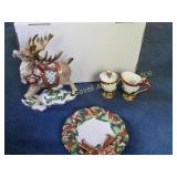 Fitz & Floyd Sugar/Creamer, Wreath Plate Reindeer