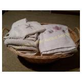 Variety of Towels-Sea Shell Pattern Etc & Basket