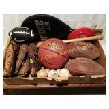 Footballs, Basketball, Baseballs, Bats, Gloves Etc