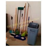 Brooms, Dusters, Trash Can, Yard Sticks