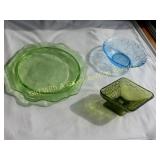 Green Depression Cake Plate, & Candy Dishes