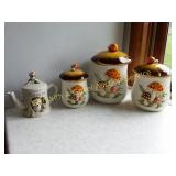 Vintage Mushroom Canisters, & Owl Tea Pot