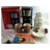 2 GE Coffee Makers, Cups, Beverage Server