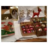 Vintage Xmas, Indent Ornaments, Flock Deer, Bell