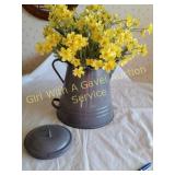 Graniteware Pot w/lid & Artificial Flowers