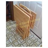 3 Pine Wood Snack Table trays w/holder