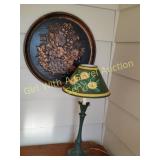 Flower Lamp w/Tin Shade, & Flower Wall Hanging