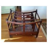 Wood Rolling Magazine Rack w/Drawer
