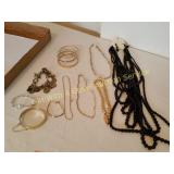 Bracelets, Gold Color Chains, Black Beads, Etc
