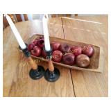 Wood Bowl, Wood Apples, Candlesticks