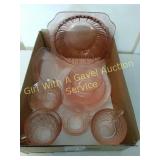 Pink Depression Bowl, Cups & Saucers
