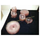 Pink Depression Hobnail Cups & Saucers