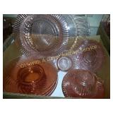 Pink Depression Swirl Plates Cups Saucers