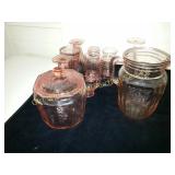 Pink Depression Cookie Jar, Water Pitcher, Etc