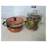 Copper Serving Dish, & Lidded Jar w/imitation