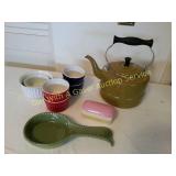 Paula Deen Tea Pot, Spoon Rest, Souffle Cups