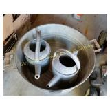 Vintage Metal Wash Bucket & Water/Oil Cans