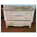 Antique 4 Drawer Pink/White Dresser