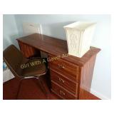 Desk, Chair, Waste Receptacle