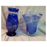 Cobalt Blue Crystal Vase & Ruffle Vase