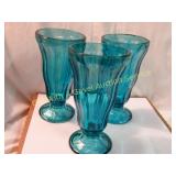 3 Teal Sundae/Parfait Glasses