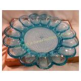 Vintage Depression Glass Teal Deviled Egg Tray