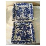 2 Blue Porcelain Grapevine Pattern Serving Plates