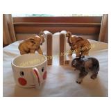 LEFTON ELEPHANT BOOK ENDS, ELEPHANT MUG ETC