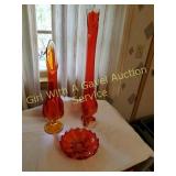 VINTAGE ORANGE VIKING GLASS VASES & BOWL