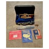 VINTAGE HOLTON BRASS TRUMPET, W/STAND, MUSIC
