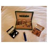 MENS CUFFLINKS, GLASSES, KEY RING, TIE CLIPS ETC