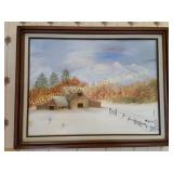 SIGNED OIL ON CANVAS FRAMED BARN SCENE