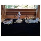 3-D GLASS CARVED CRYSTAL BOWLS & CRUET