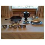 CAST IRON FRY PAN, PEWTER, VINTAGE TEA SERVER