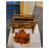 2 SPINDLE WALL SHELVES, 1 MAPLE LEAF SHELF