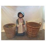 WICKER BASKETS & TALL DOLL DOOR STOP