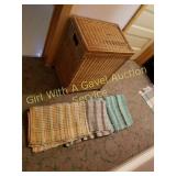 WICKER/WOOD HAMPER, 3 KITCHEN FLOOR RUGS