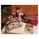 XMAS LIGHTS NIB, PILLOW, VINTAGE POSTCARDS ETC