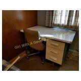 RETRO OFFICE METAL DESK W/LAMINATE TOP, CHAIR